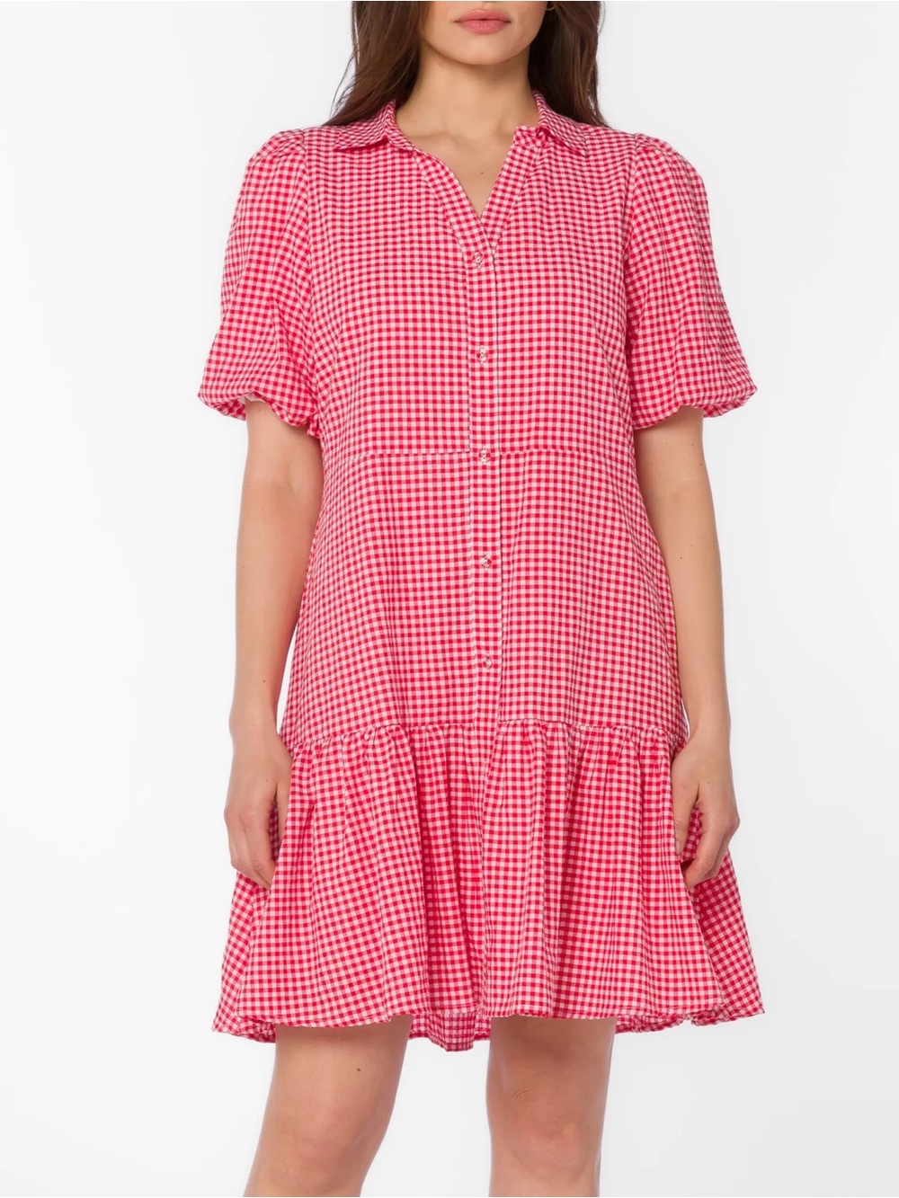 Velvet Heart Gingham Button-Front Mini Dress